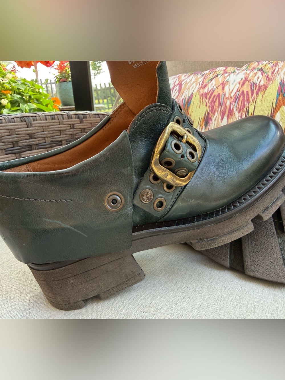 A.S.98 Leon Emerald Dark Green Leather Womens Buckle Loafer Shoes NWOT 36